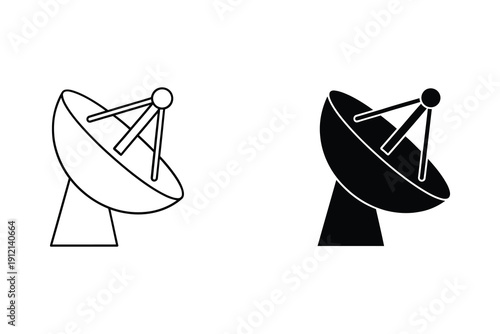 Satellite Dish Vector Illustration in Black and White Flat Design