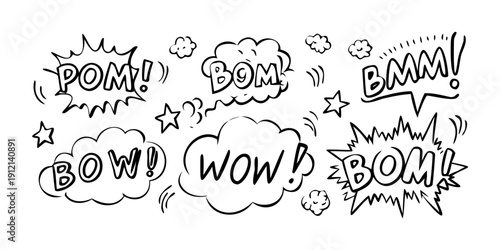 A vibrant display of various comic book sound effect words in bold, stylized fonts. Vector