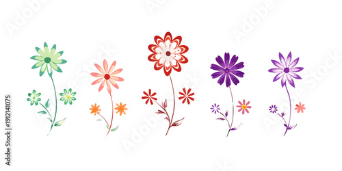 A delightful array of colorful flowers with stems and leaves Vector