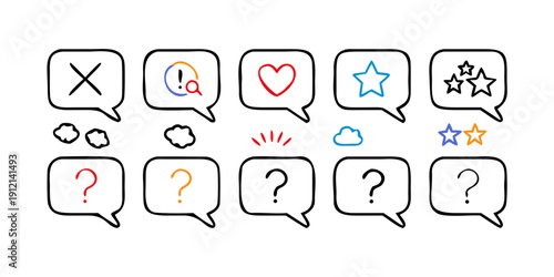 A variety of speech bubbles containing different emoticons and symbols. Vector