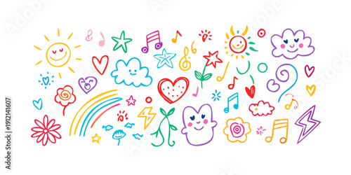 Vibrant and colorful illustration of various shapes and symbols representing diversity and unity Vector