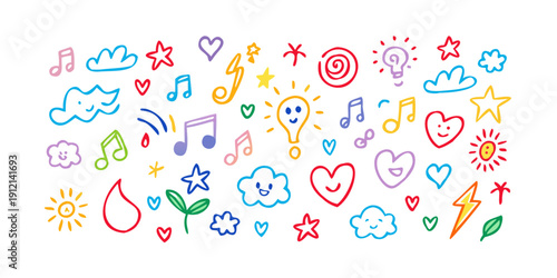 A colorful array of various heart shapes and symbols in a playful and festive arrangement. Vector