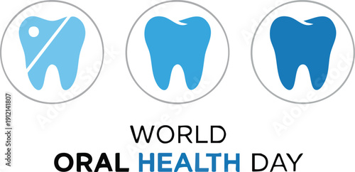 World oral health day illustration with three stylized teeth icons representing dental care and health awareness