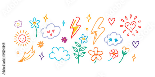 A vibrant and diverse collection of colorful icons representing various objects and concepts Vector