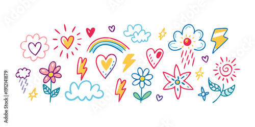 A colorful array of various heart and star shapes with different patterns and designs. Vector