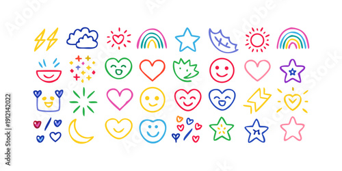 A vibrant collection of diverse emoji icons showcasing various symbols and expressions Vector