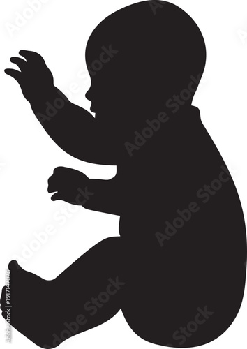 Silhouette of baby sitting with raised hands on transparent background, innocent infant, playful toddler, early development, family and childhood concept