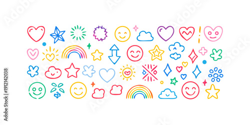 A vibrant collection of diverse icons representing various symbols and emojis Vector