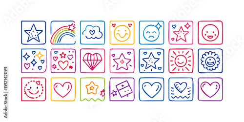 A vibrant and colorful periodic table of elements with unique designs for each element. Vector