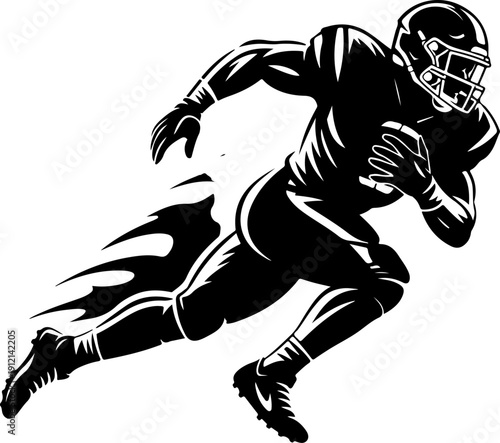 American Football Player Running with Helmet Ball and Cleats Vector Illustration
