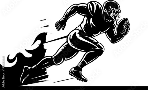 American Football Player Running with Helmet Ball and Cleats Vector Illustration