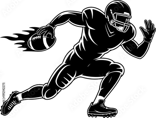 American Football Player Running with Helmet Ball and Cleats Vector Illustration