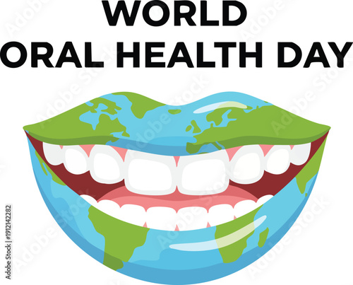 World oral health day celebration with earth shaped smile and teeth illustration