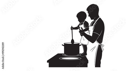 A mother and child cooking together in a kitchen, creating a warm and loving atmosphere while preparing a meal side by side.
