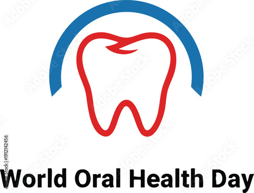 World oral health day celebration icon with tooth symbol and blue arch