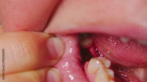 Wallpaper Mural Close-up of a bloody socket after a tooth extraction. Macro inside a mouth showing the gums post-dental surgery. Concept for oral healthcare, pain, and the healing process Torontodigital.ca