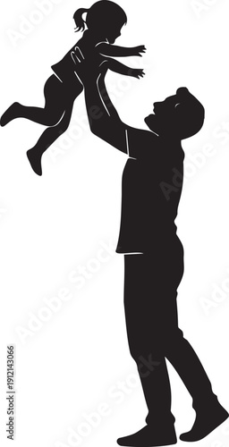 Father happily tosses playful baby daughter into air, celebrating pure joy and bonding moments in playful activity, family love connection.