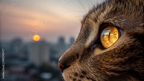 Striking green eyes, slightly closed, with vertically narrow pupils.