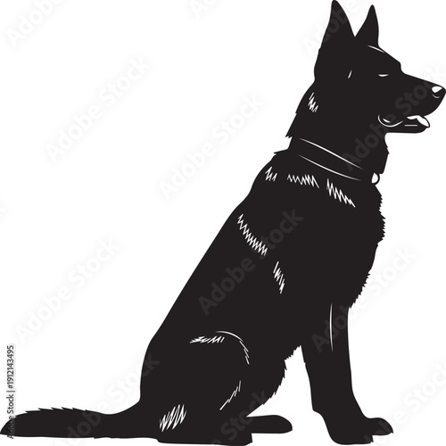 German shepherd dog silhouette sitting posture illustration for pet lover graphic design projects and animal veterinary services