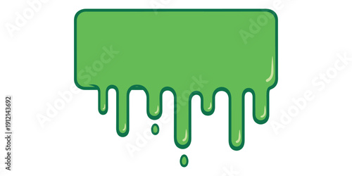 Green slime dripping effect isolated on white background