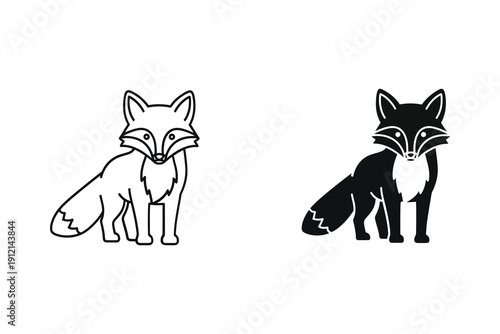 Dual fox illustration, black and white design, vector illustration