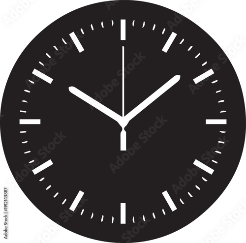 Modern wall clock face silhouette vector illustration displaying time management line art