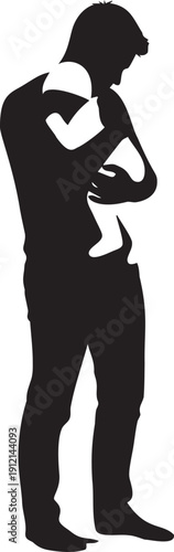 Father holding newborn baby silhouette profile of man embracing infant with love and care for family bond and fatherhood theme