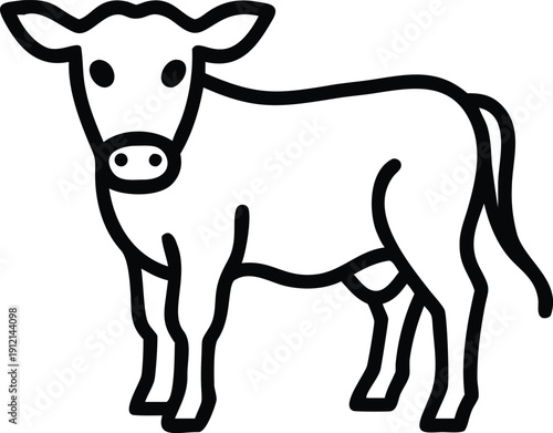 A simple line drawing of a cow standing on all fours.