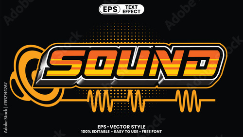 Dynamic sound text effect with audio waves and speaker graphic, eps vector for music, radio, and events.