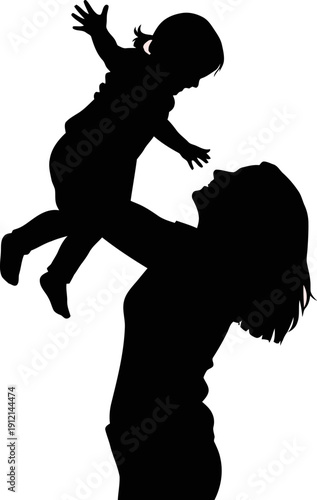 Silhouette of a man holding a little girl in his hands  happy family moment