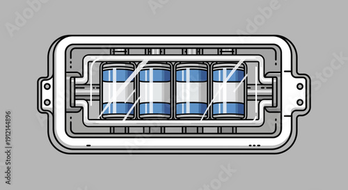 Abstract illustration of cylindrical objects inside a rectangular frame