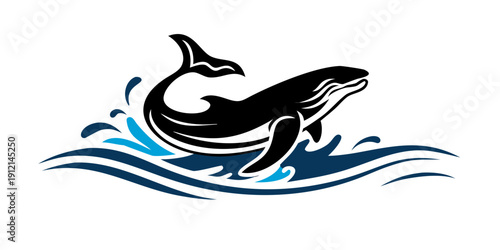 Quadro su tela A majestic orca whale leaping out of the ocean with a beautiful wave pattern Vec