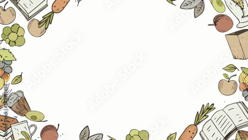 A decorative wreath made of colorful autumnal fruits and vegetables arranged in a circular pattern