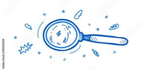 A magnifying glass revealing a snowflake in a winter wonderland Vector
