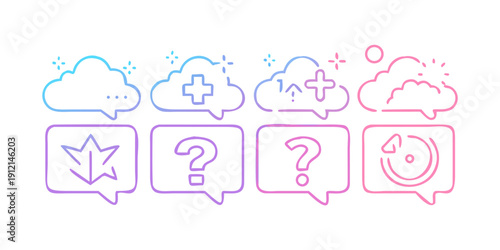 Colorful icons representing weather conditions and question marks Vector
