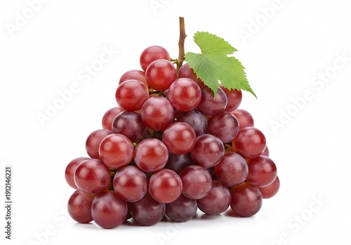 Fresh red grapes bunch with green leaf stem