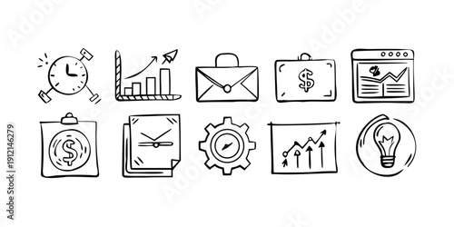 A collection of icons representing various aspects of business and communication Vector