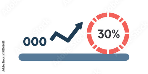 Graph showing a significant increase in data with a 30% improvement highlighted Vector