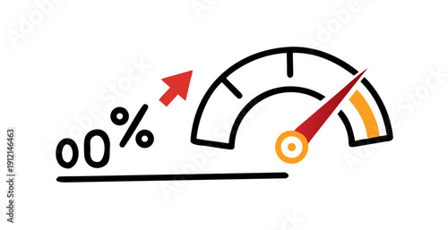 Speedometer indicating a significant increase in percentage. Vector
