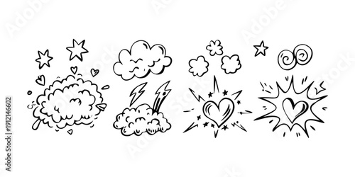 A variety of different types of clouds and weather phenomena Vector