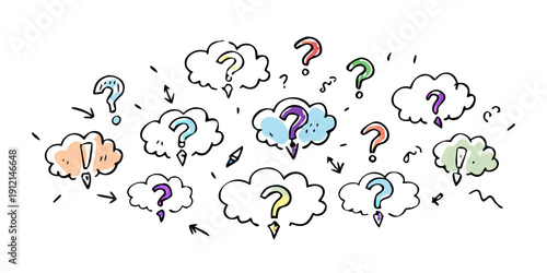 A collection of thought bubbles with question marks and colorful elements Vector