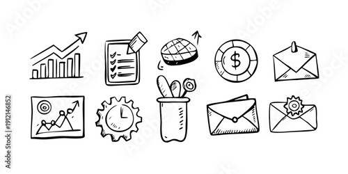A collection of icons representing various aspects of business and communication Vector