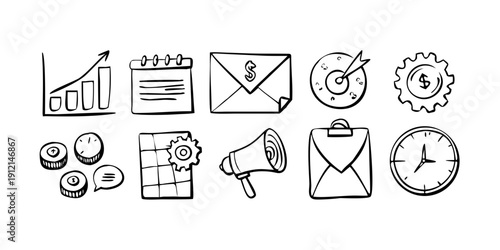 A collection of icons representing various tasks and activities Vector