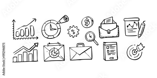 A collection of icons representing various business and productivity concepts Vector