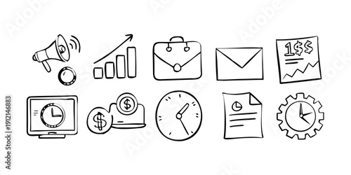 Assorted icons representing various business and communication activities Vector