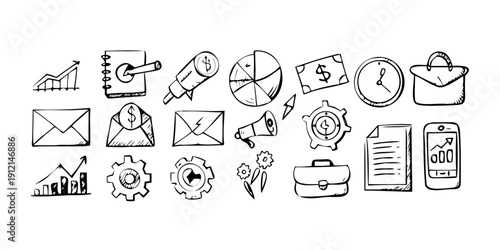 A collection of diverse icons representing various objects and activities Vector