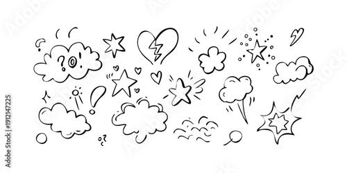 A collection of various speech bubbles and thought clouds in different shapes and sizes. Vector