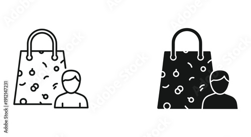 Shopping bag and customer icon set in flat design vector illustration