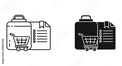 Travel luggage and shopping cart flat design vector illustration isolated on white