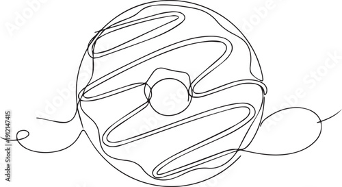 Minimalist line drawing of a donut with icing and a single curl